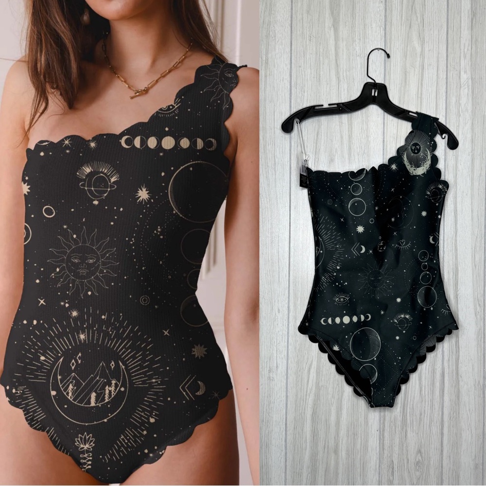 NWT Averie Stella Scalloped One Shoulder One Piece Swimsuit size S Small